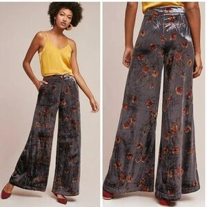 Anthropologie wide leg purple velvet print. Size S
